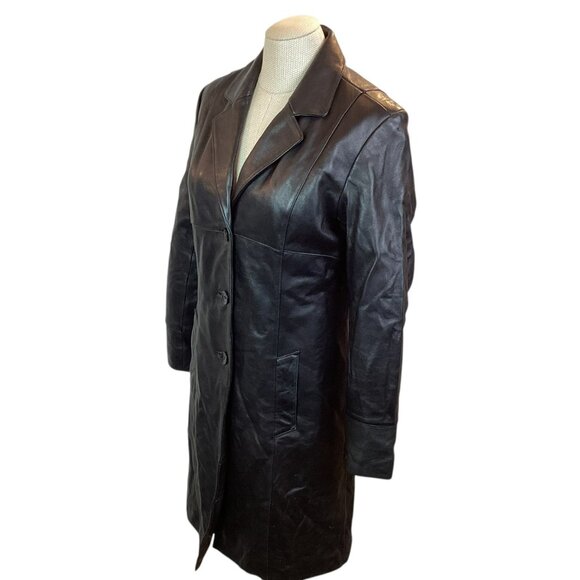 Wilsons Leather Pelle Studio Womens Medium Long Italian Leather Trench Coat Blac - Picture 4 of 13